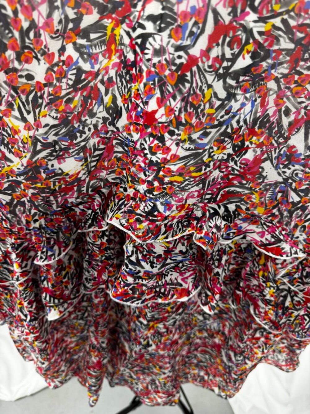 SALONI Tilly Silk Ruffled Mini Dress Pink White Floral 100% Silk Sz 8 - Picture 9 of 16